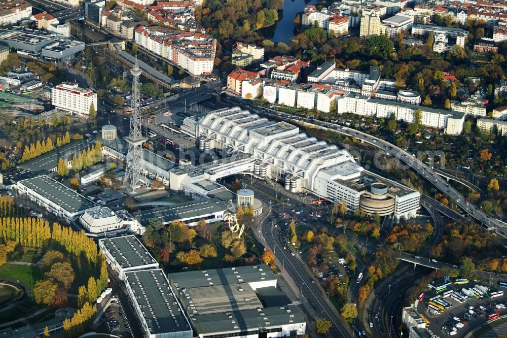 Berlin from the bird's eye view: Radio tower and fairgrounds ICC congress center in the district of Charlottenburg in Berlin