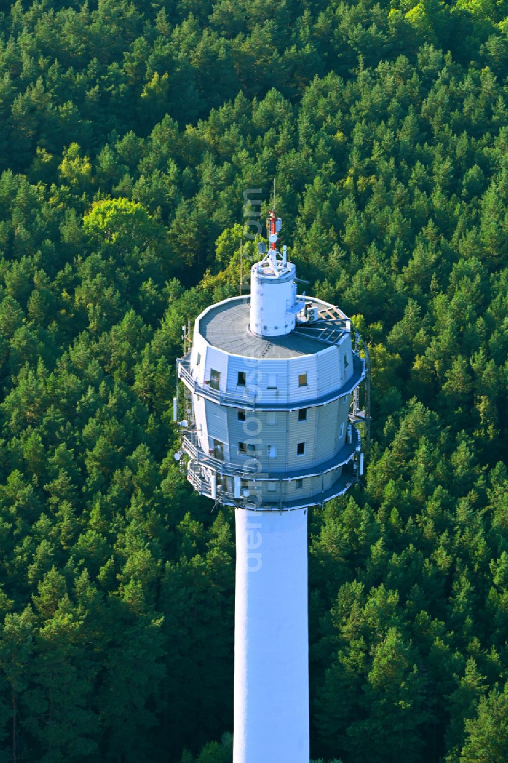 Blumberg from above - Funkturm and transmission system as basic network transmitter in Birkholzaue in the state Brandenburg