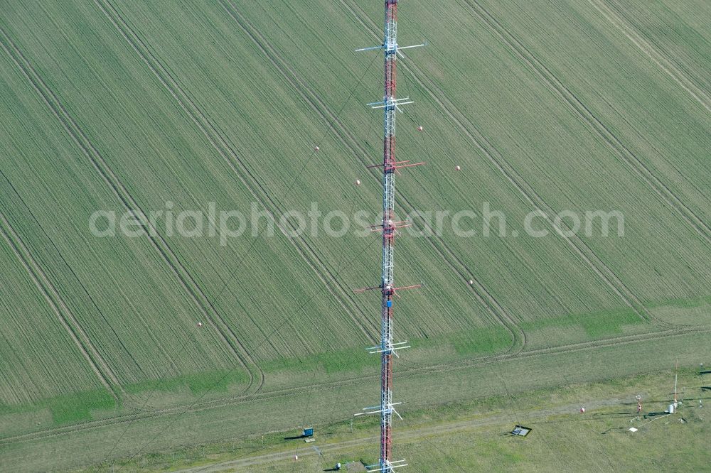 Falkenberg from the bird's eye view: Funkturm and transmission system as basic network transmitter in Falkenberg in the state Brandenburg, Germany