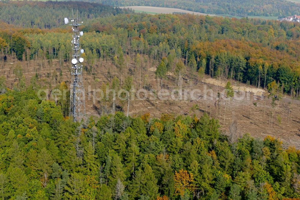 Neu-Eichenberg from above - Funkturm and transmission system as basic network transmitter in Neu-Eichenberg in the state Hesse, Germany