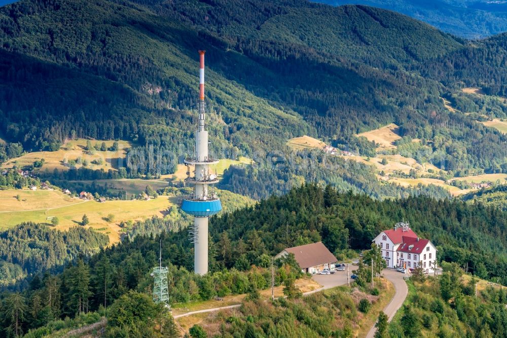 Schliengen from above - Funkturm and transmission system as basic network transmitter Sender Blauen in Schliengen in the state Baden-Wurttemberg, Germany