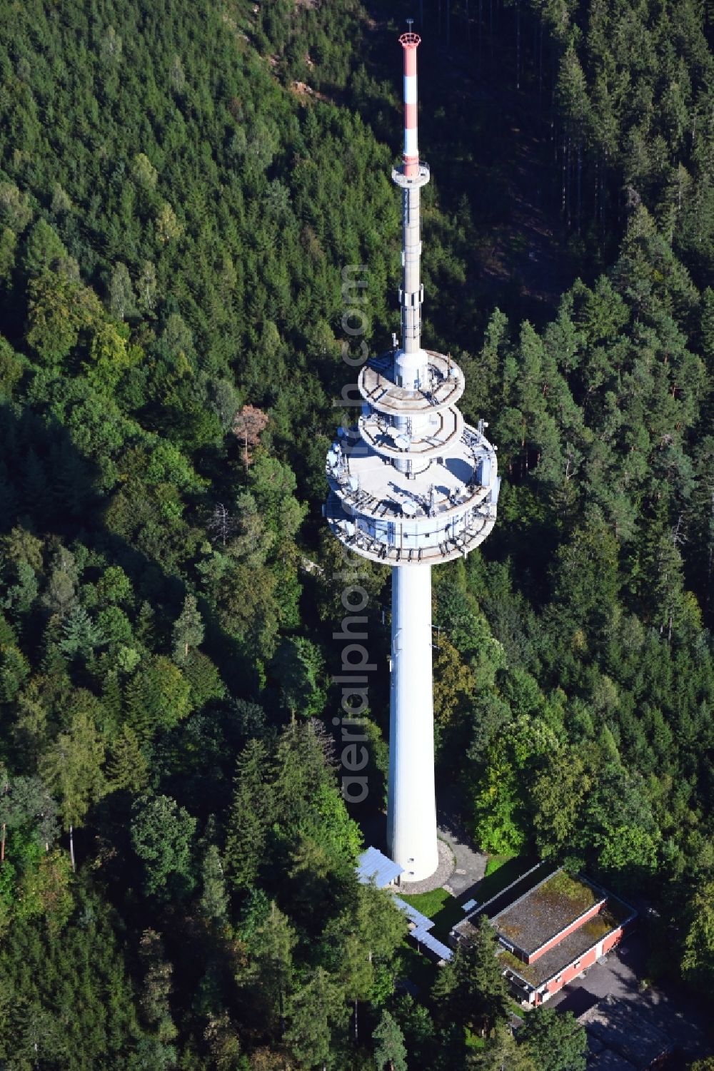 Heretsried from above - Funkturm and transmission system as basic network transmitter Sender Welden in Heretsried in the state Bavaria, Germany