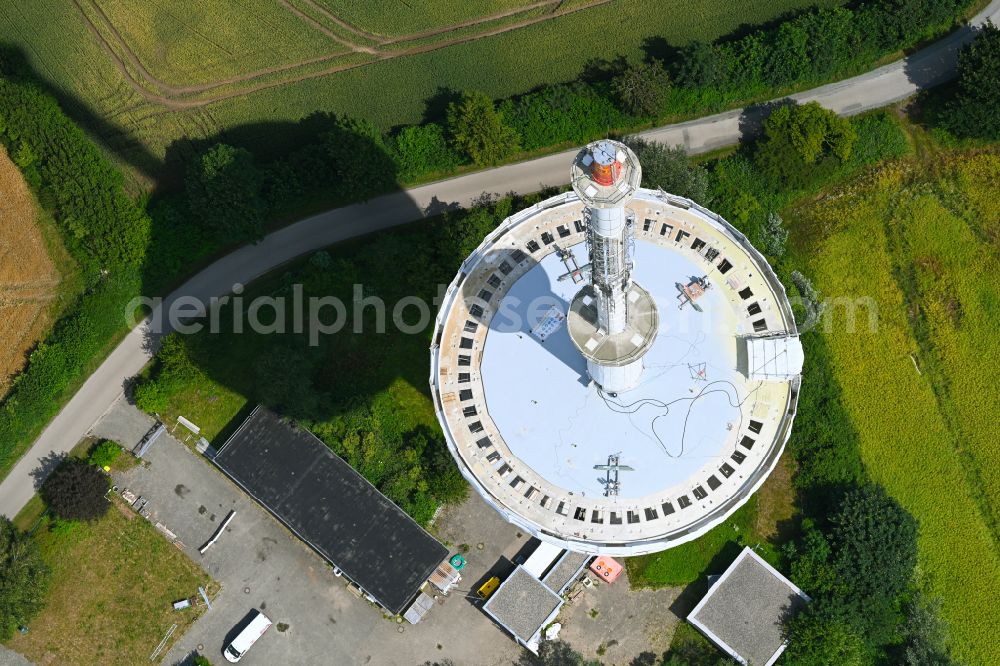 Aerial image Kleinwolstrup - Funkturm and transmission system as basic network transmitter Sendeturm Freienwill on street Am Sender in Kleinwolstrup in the state Schleswig-Holstein, Germany