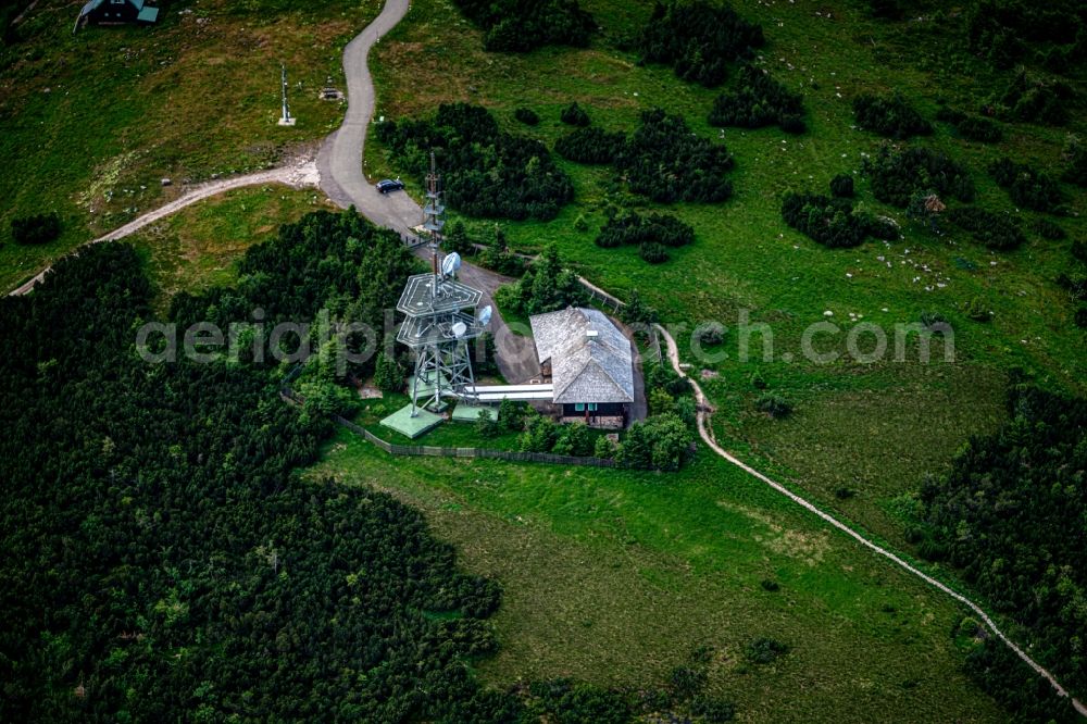 Aerial photograph Sasbachwalden - Radio tower and transmitter on the crest of the mountain range Hornisgrinde in Sasbachwalden in the state Baden-Wurttemberg, Germany