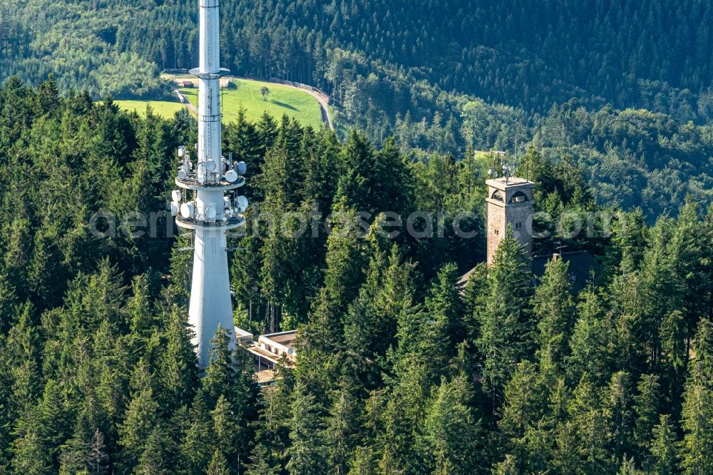Aerial image Oberharmersbach - Radio tower and transmitter on the crest of the mountain range Am Brandenkopf in Oberharmersbach in the state Baden-Wurttemberg, Germany
