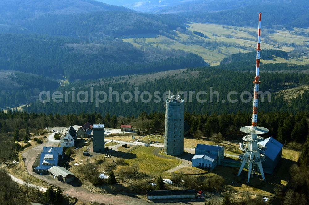 Kurort Brotterode from the bird's eye view: Radio tower and transmitter on the crest of the mountain range Grosser Inselsberg in Kurort Brotterode in the state Thuringia, Germany