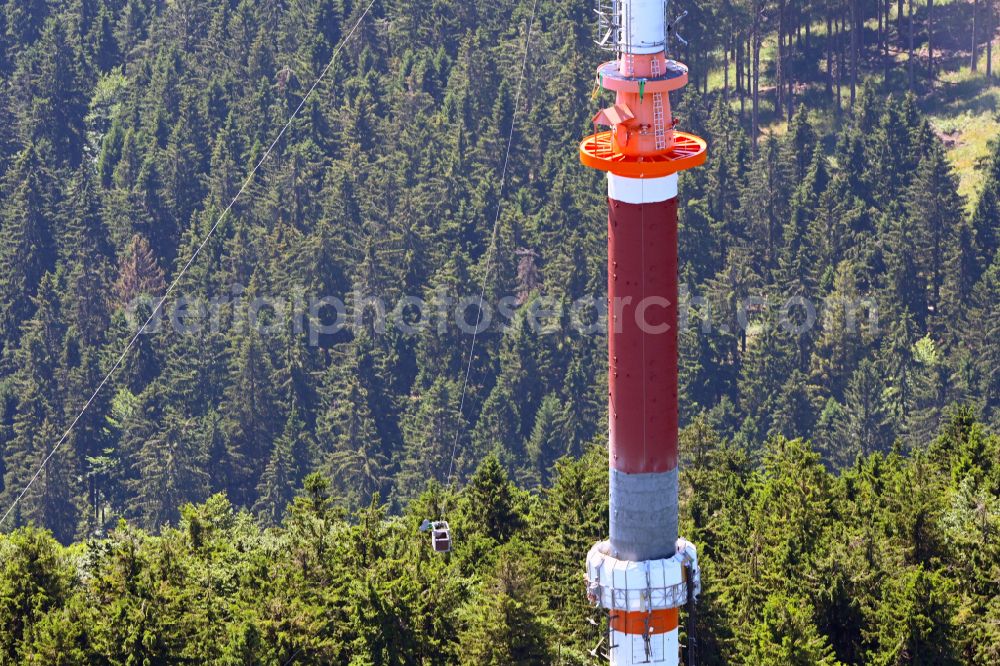 Brotterode from the bird's eye view: Radio tower and transmitter on the crest of the mountain range Grosser Inselsberg in Kurort Brotterode in the state Thuringia, Germany