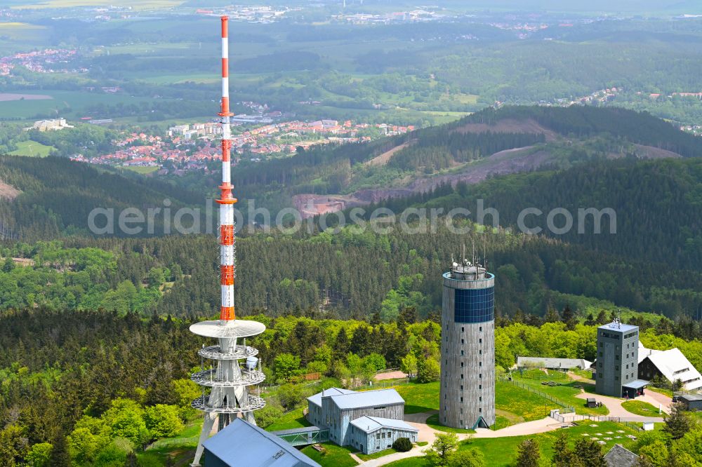 Brotterode from above - Radio tower and transmitter on the crest of the mountain range Grosser Inselsberg in Kurort Brotterode in the state Thuringia, Germany