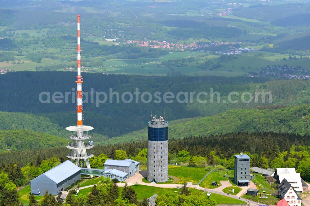 Aerial image Brotterode - Radio tower and transmitter on the crest of the mountain range Grosser Inselsberg in Kurort Brotterode in the state Thuringia, Germany