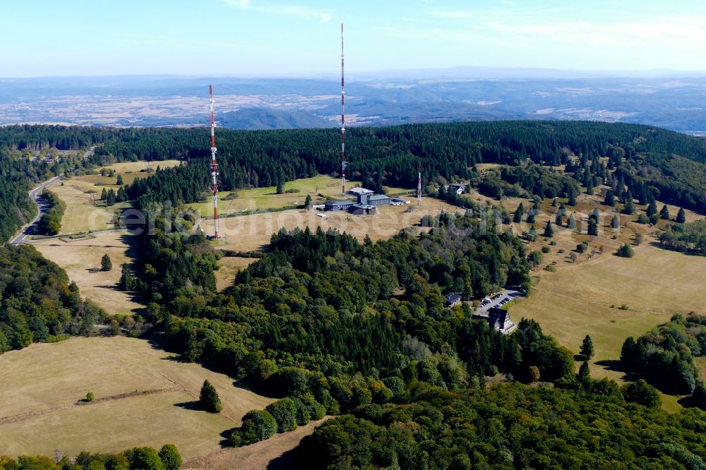 Hessisch Lichtenau from above - Radio tower and transmitter on the crest of the mountain range Hoher Meissner in Hessisch Lichtenau in the state Hesse, Germany