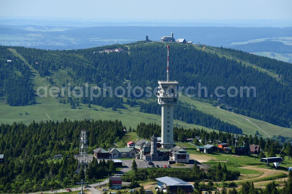 Jachymov - Sankt Joachimsthal from above - Radio tower and transmitter on the crest of the mountain range Klinovec - Keilberg in Jachymov - Sankt Joachimsthal in Cechy - Boehmen, Czech Republic