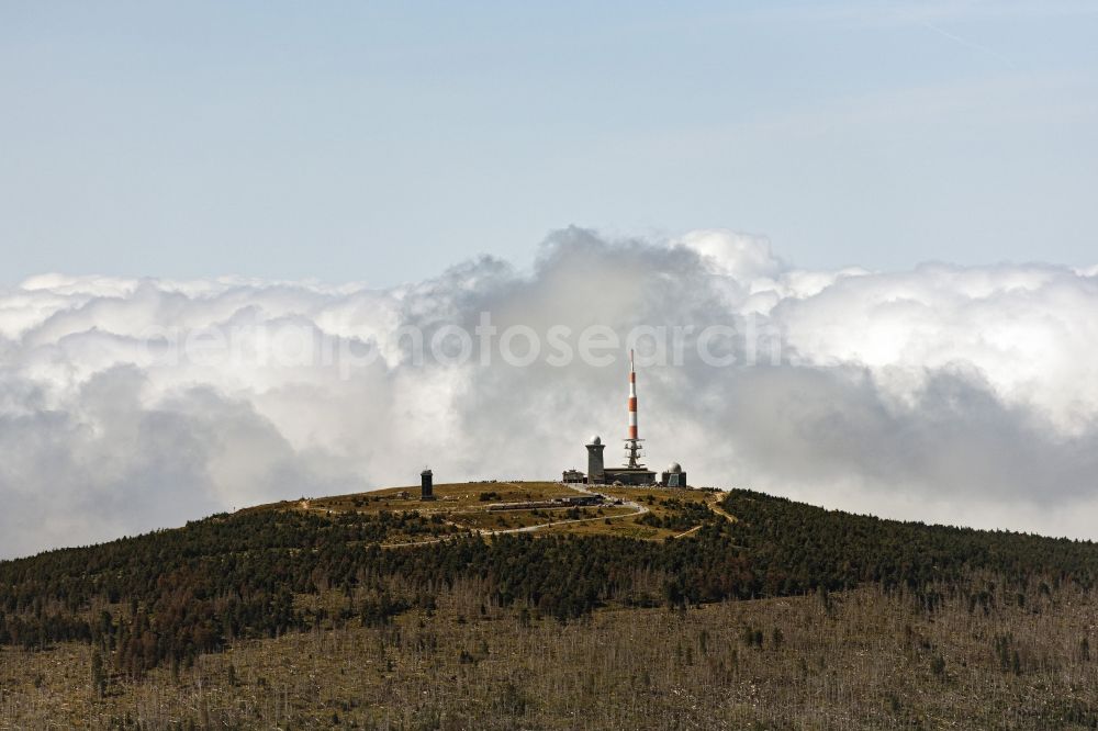 Aerial photograph Schierke - radio tower and transmitter on the crest of the mountain range Brocken in Harz in Schierke in the state Saxony-Anhalt, Germany