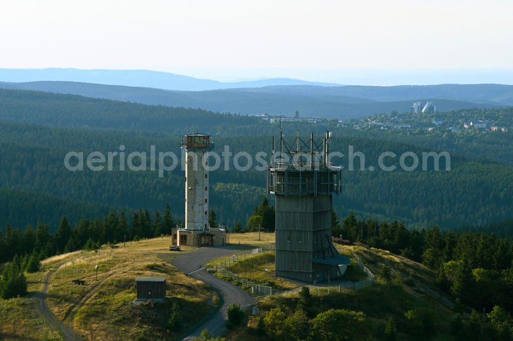 Aerial image Gehlberg - Radio tower and transmitter on the crest of the mountain range Schneekopfturm in Gehlberg in the Thuringian Forest in the state Thuringia, Germany