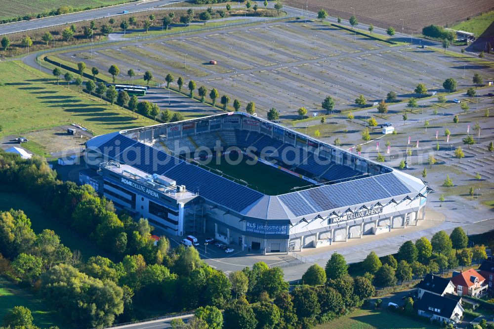 Aerial image Paderborn - Football stadium Benteler-Arena on Wilfried-Finke-Allee in Paderborn in the state North Rhine-Westphalia, Germany