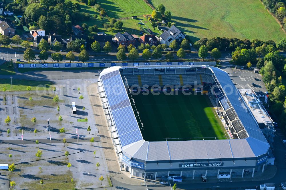 Paderborn from the bird's eye view: Football stadium Benteler-Arena on Wilfried-Finke-Allee in Paderborn in the state North Rhine-Westphalia, Germany