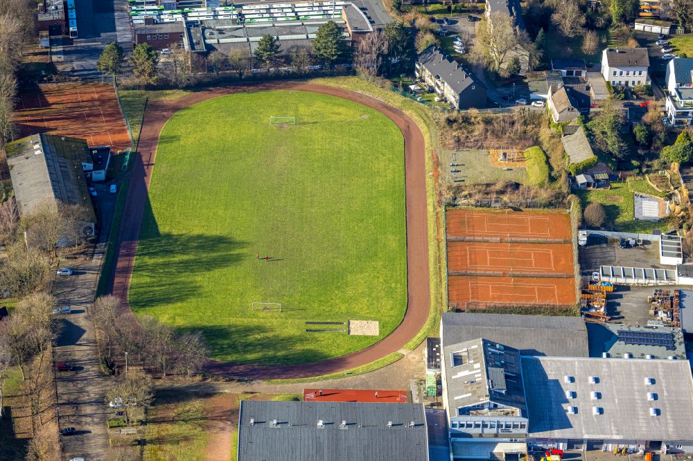 Witten from above - Sports grounds and football pitch on Jahnstrasse in Witten in the state of North Rhine-Westphalia, Germany
