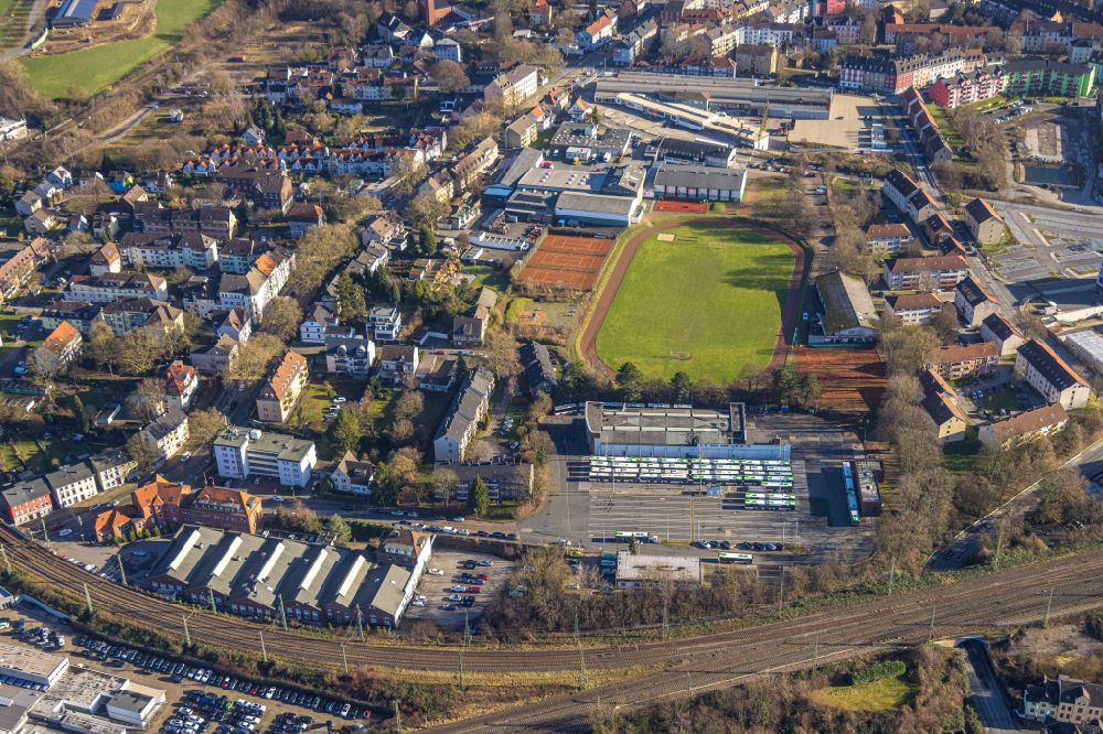 Aerial image Witten - Sports grounds and football pitch on Jahnstrasse in Witten in the state of North Rhine-Westphalia, Germany