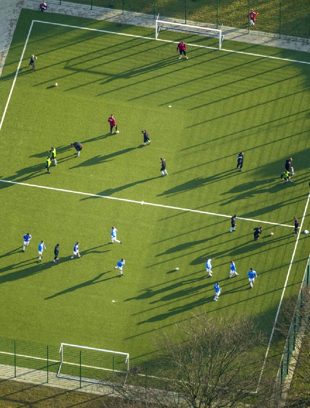 Dortmund from above - View of a Football game on a football field - artificial pitch in Dortmund in North Rhine-Westphalia