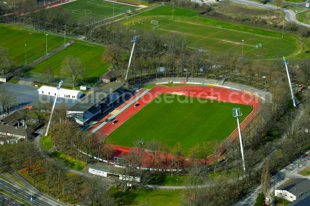 Aerial image Schweinfurt - Ensemble of sports grounds Willy Sachs Stadion in Schweinfurt in the state Bavaria, Germany