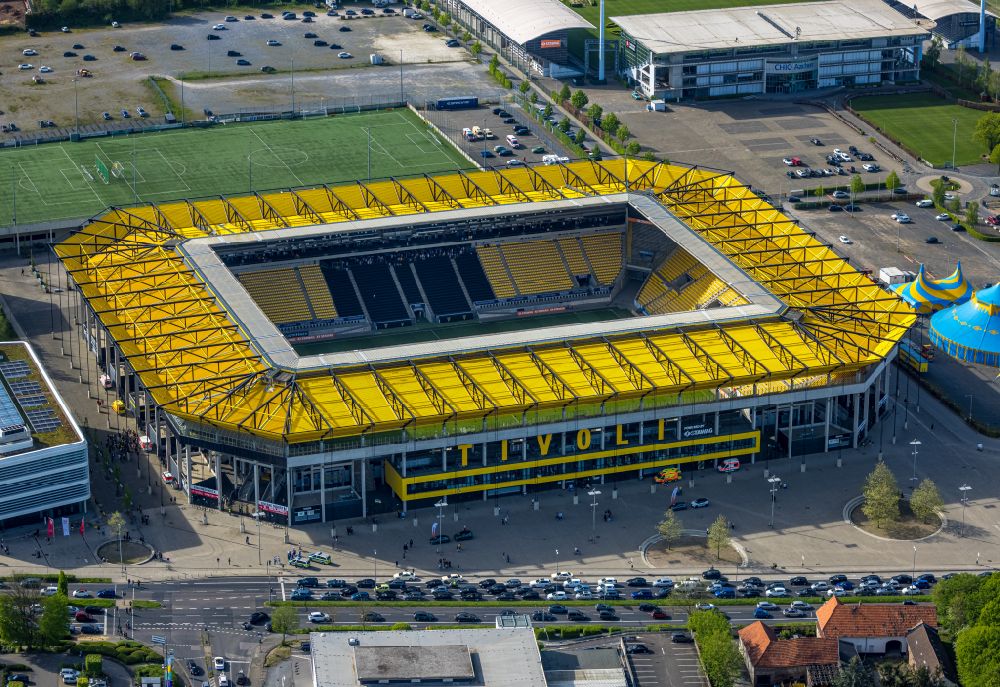 Aerial image Aachen - Football stadium tivoli of the football club TSV Alemannia Aachen GmbH on the Am Sportpark Soers in Aachen in the state North Rhine-Westphalia, Germany