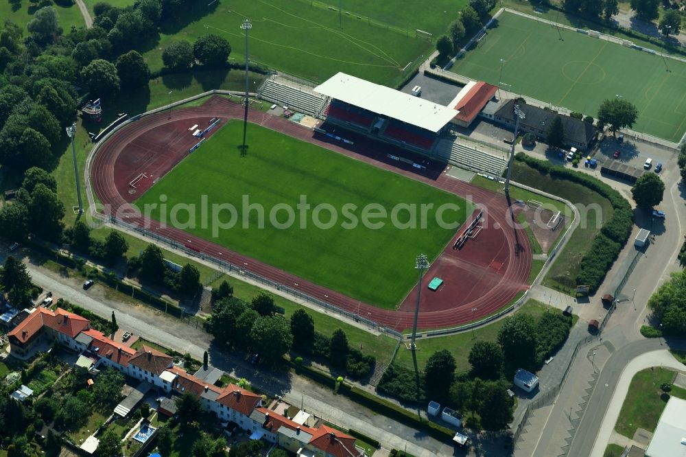 Aerial image Halberstadt - Football stadium Friedenstadion in Halberstadt in the state Saxony-Anhalt, Germany