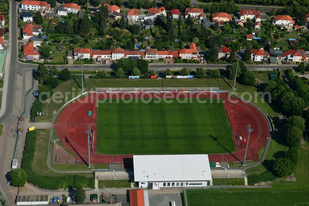 Aerial photograph Halberstadt - Football stadium Friedenstadion in Halberstadt in the state Saxony-Anhalt, Germany