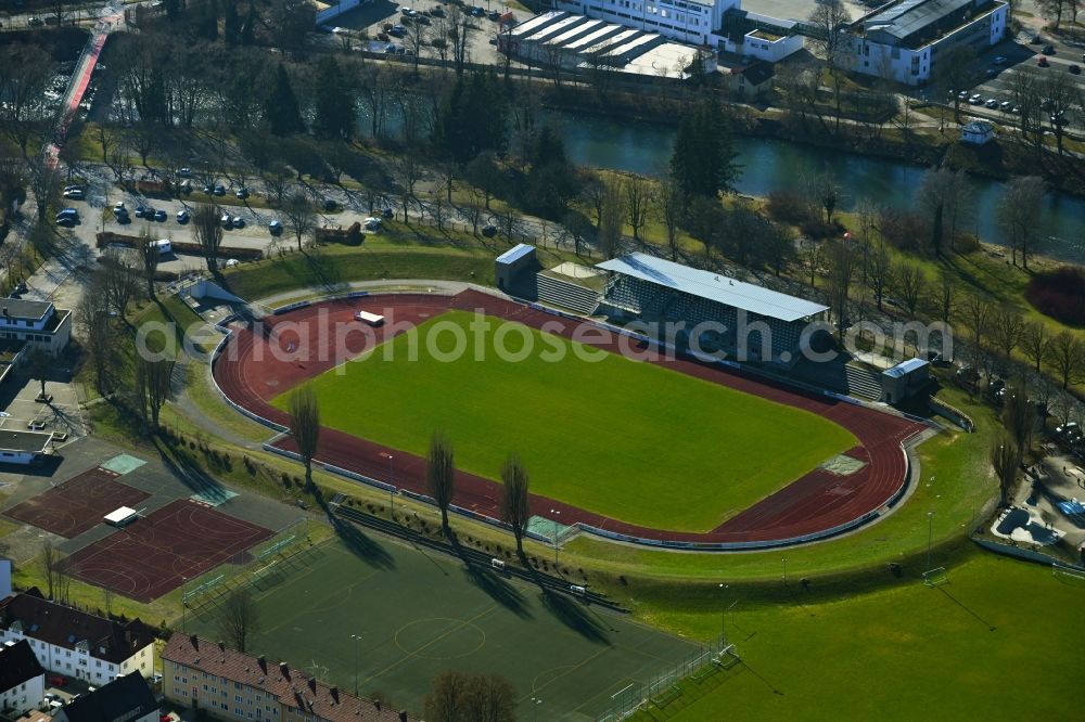 Aerial image Kempten (Allgäu) - Football stadium Illerstadion Kempten in Kempten (Allgaeu) in the state Bavaria, Germany