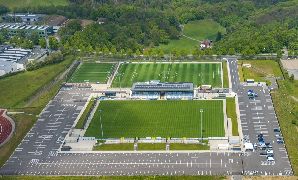 Velbert from above - Soccer stadium and side square of the SSVG Velbert 02 on Industriestrasse in Velbert in the state North Rhine-Westphalia, Germany