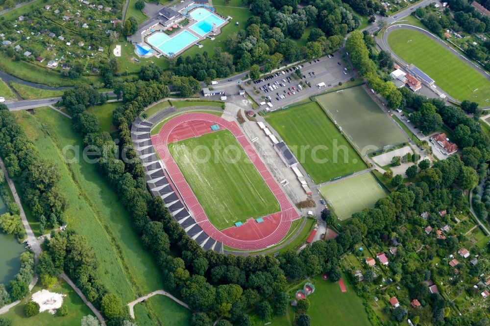 Göttingen from the bird's eye view: Football stadium Jahnstadion in Goettingen in the state Lower Saxony, Germany