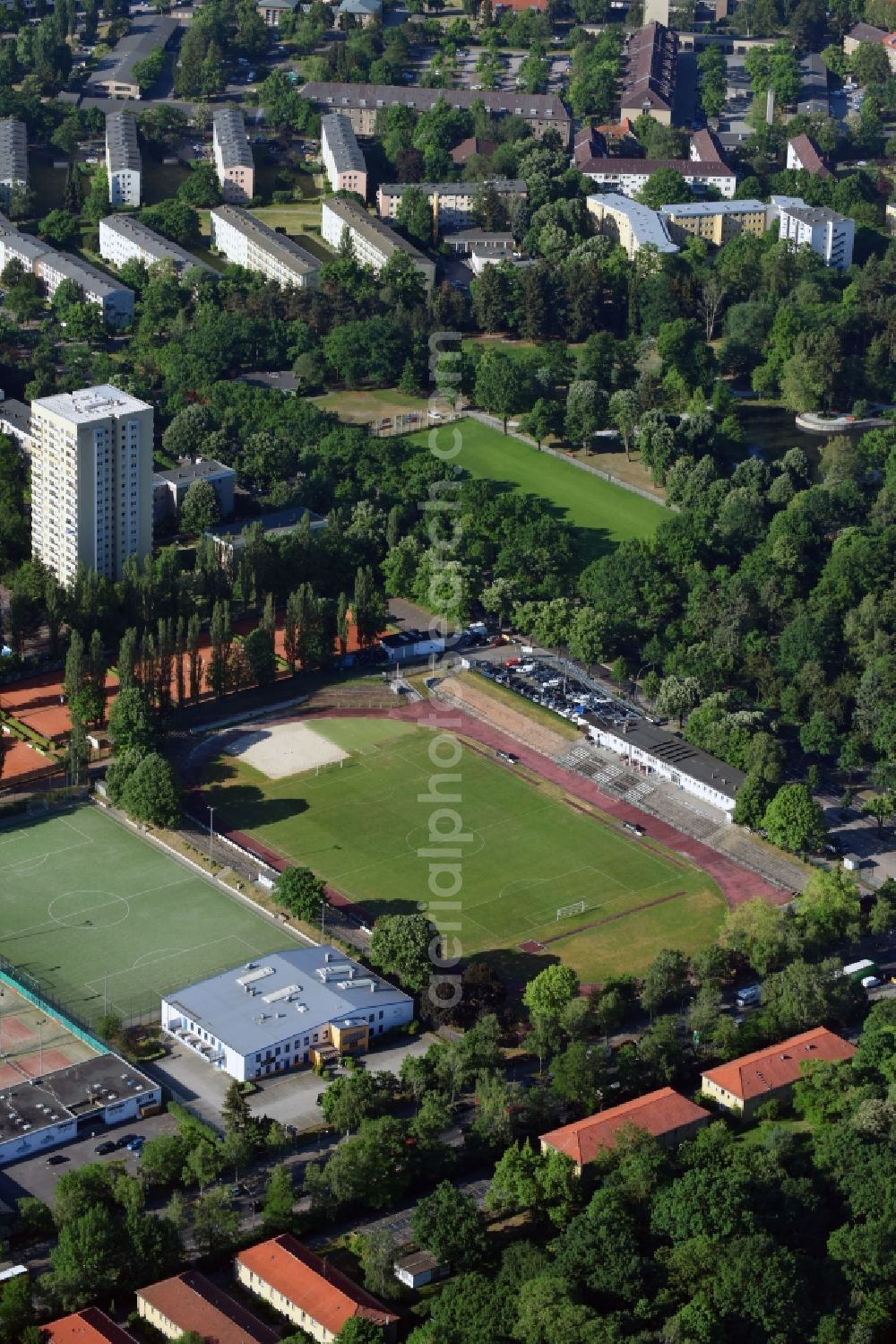 Aerial photograph Berlin - Football stadium Preussenstadion in the district Bezirk Steglitz-Zehlendorf in Berlin, Germany