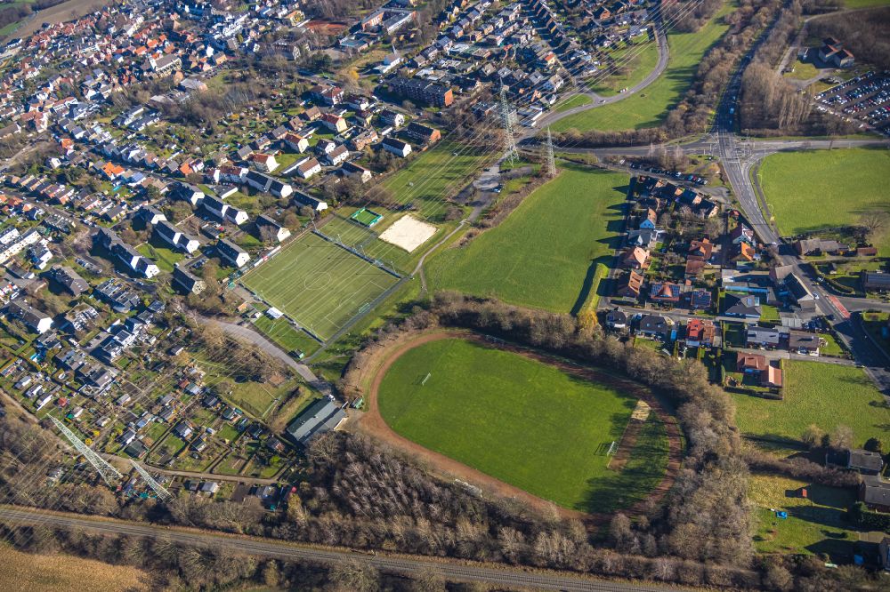 Bork from above - Football stadium PSV Bork Stadion on street Bassenwinkel in Bork in the state North Rhine-Westphalia, Germany