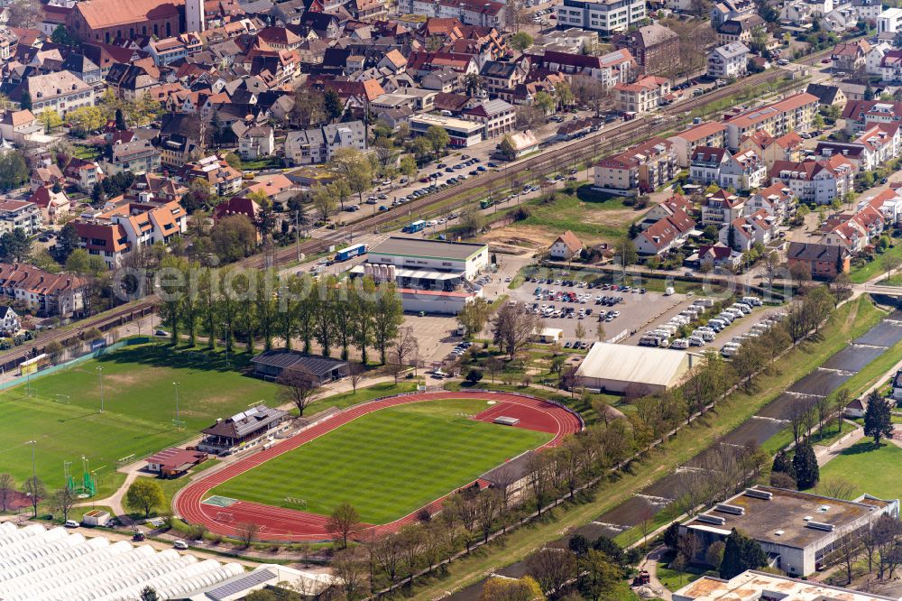 Oberkirch from above - Football stadium Renchtalstadion in Oberkirch in the state Baden-Wuerttemberg, Germany