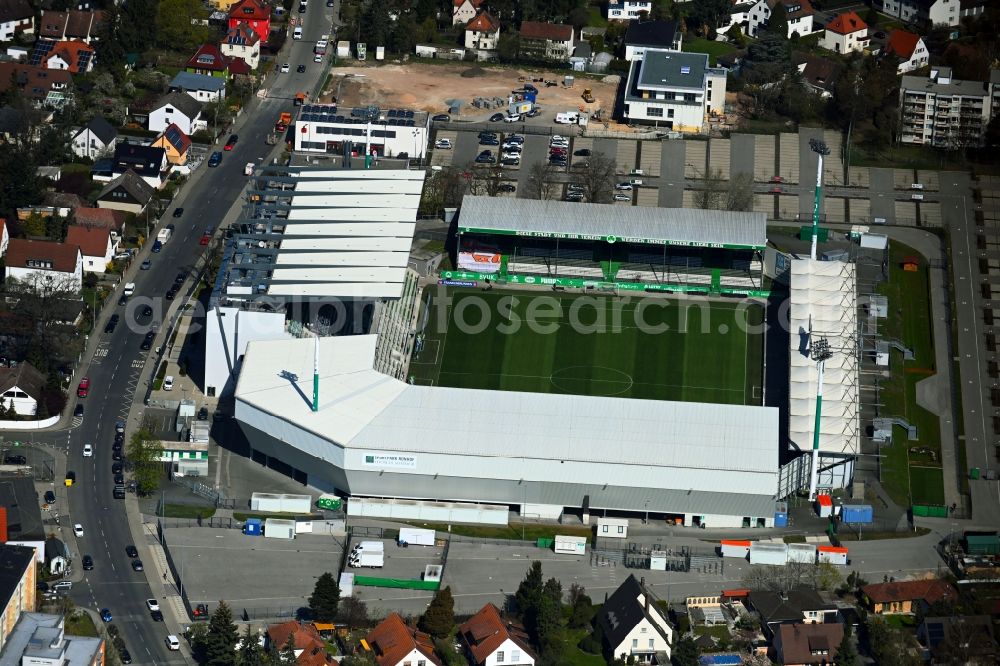 Fürth from above - Football stadium Sportpark Ronhof in the district Poppenreuth in Fuerth in the state Bavaria, Germany