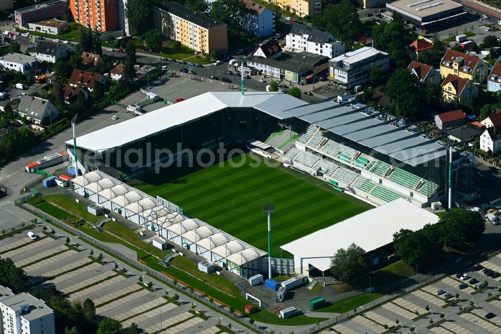 Fürth from above - Football stadium Sportpark Ronhof in the district Poppenreuth in Fuerth in the state Bavaria, Germany