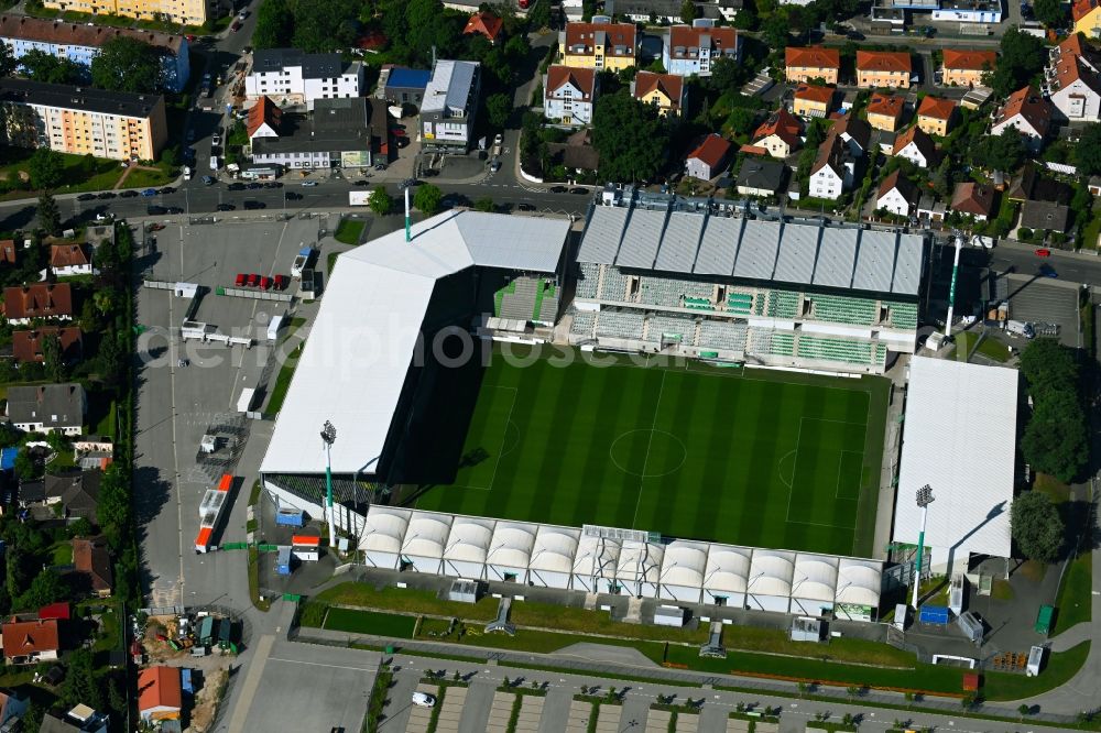 Fürth from the bird's eye view: Football stadium Sportpark Ronhof in the district Poppenreuth in Fuerth in the state Bavaria, Germany