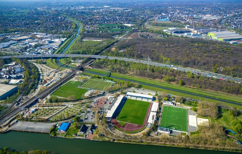Oberhausen from above - Football stadium Stadion Niederrhein in Oberhausen in the state of North Rhine-Westphalia, Germany