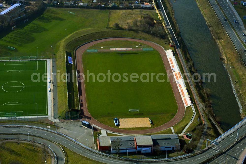 Aerial photograph Gera - Football stadium Stadion on Steg in Gera in the state Thuringia, Germany