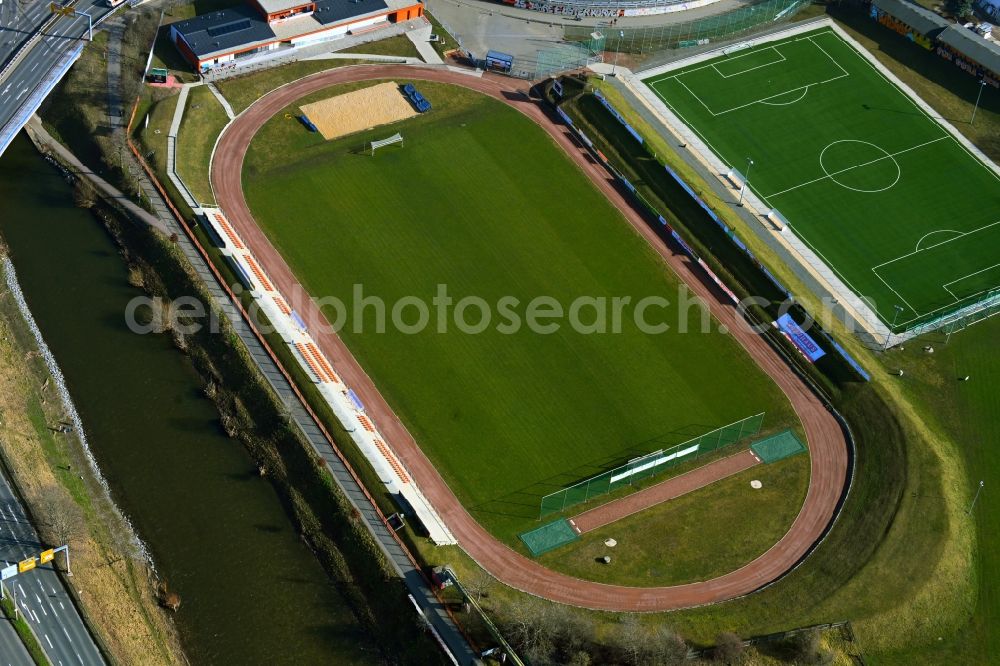Gera from above - Football stadium Stadion on Steg in Gera in the state Thuringia, Germany