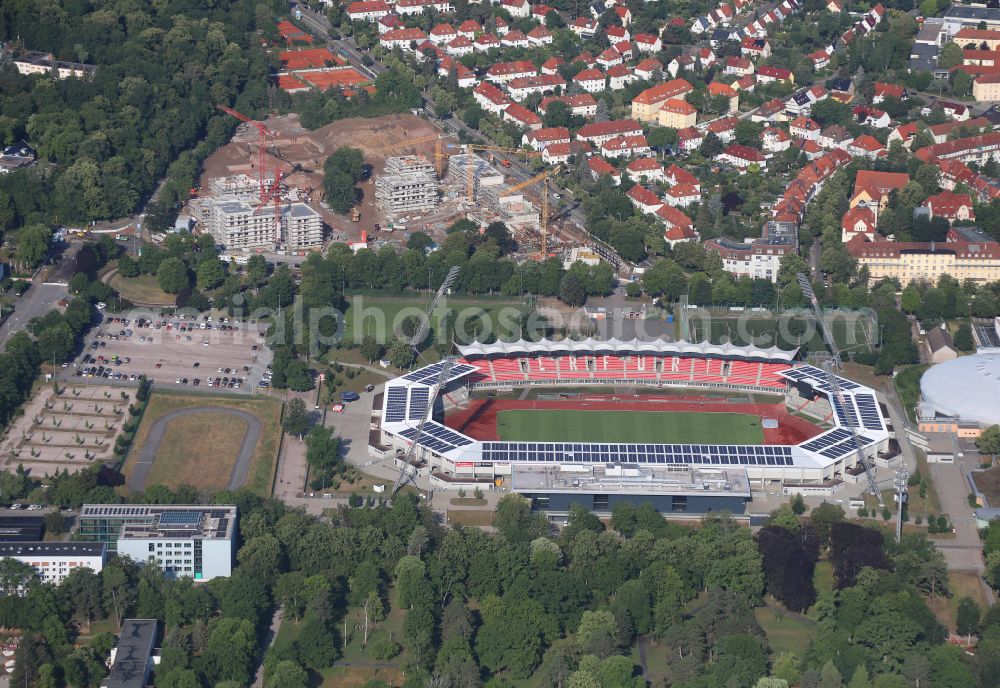 Aerial photograph Erfurt - Football stadium Steigerwaldstadion in the district Loebervorstadt in Erfurt in the state Thuringia, Germany