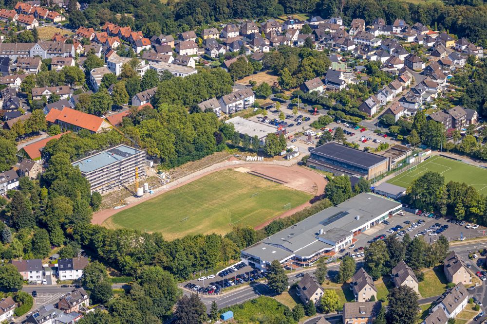 Aerial image Hattingen - Football stadium of the football club Althoffstadion of Sportgemeinschaft Welper 1893 e.V. in Hattingen in the state North Rhine-Westphalia