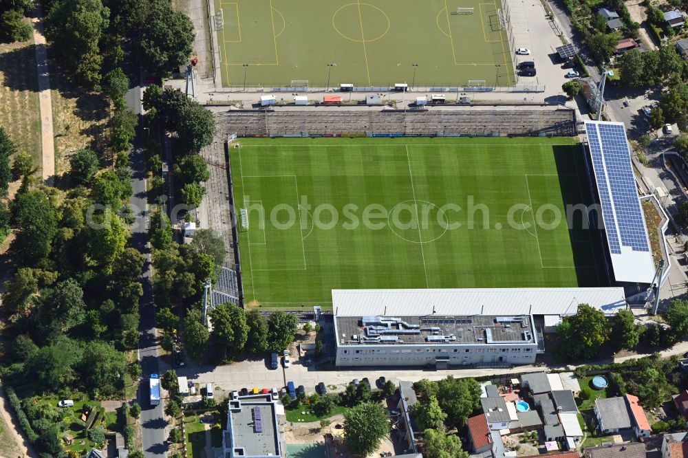 Aerial image Potsdam - Football stadium of the football club Babelsberg 03 on Karl-Liebknecht-Strasse in the district Babelsberg in Potsdam in the state Brandenburg, Germany