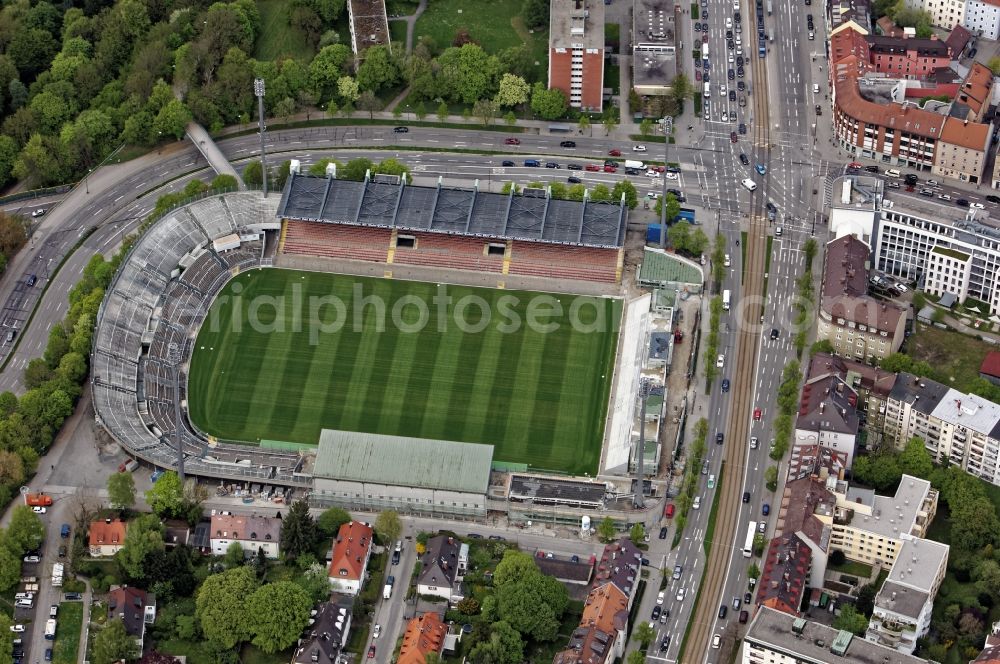 Aerial photograph München - Football stadium of the football club TSV 1860 on Gruenwalder Strasse in Munich in the state Bavaria