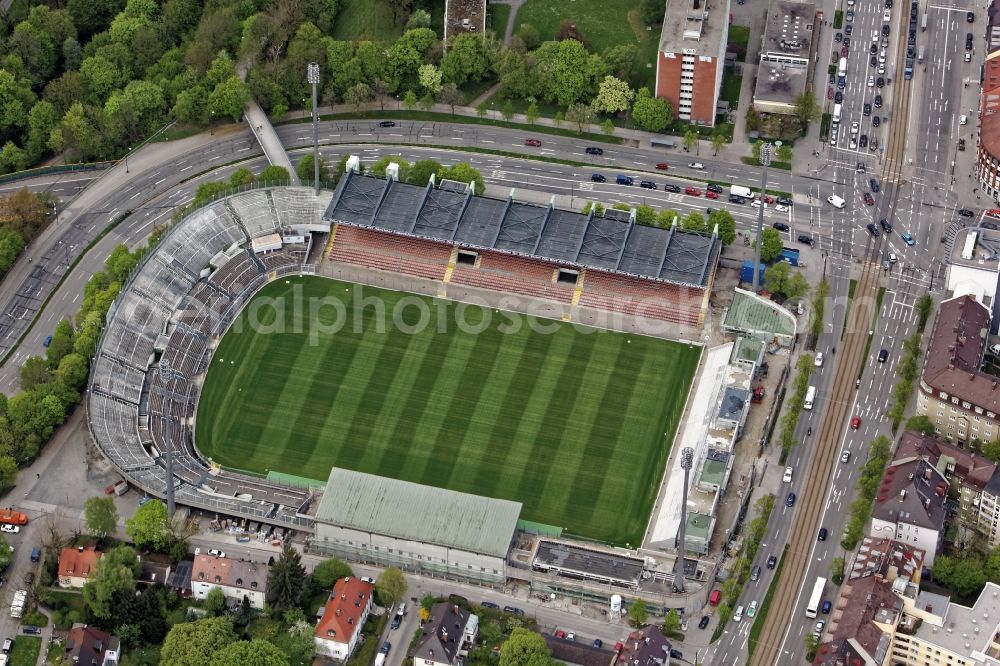 München from above - Football stadium of the football club TSV 1860 on Gruenwalder Strasse in Munich in the state Bavaria