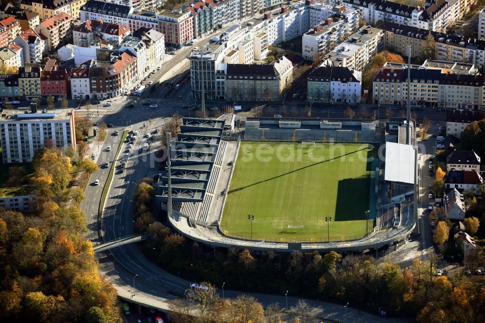 Aerial photograph München - Football stadium of the football club TSV 1860 on Gruenwalder Strasse in Munich in the state Bavaria