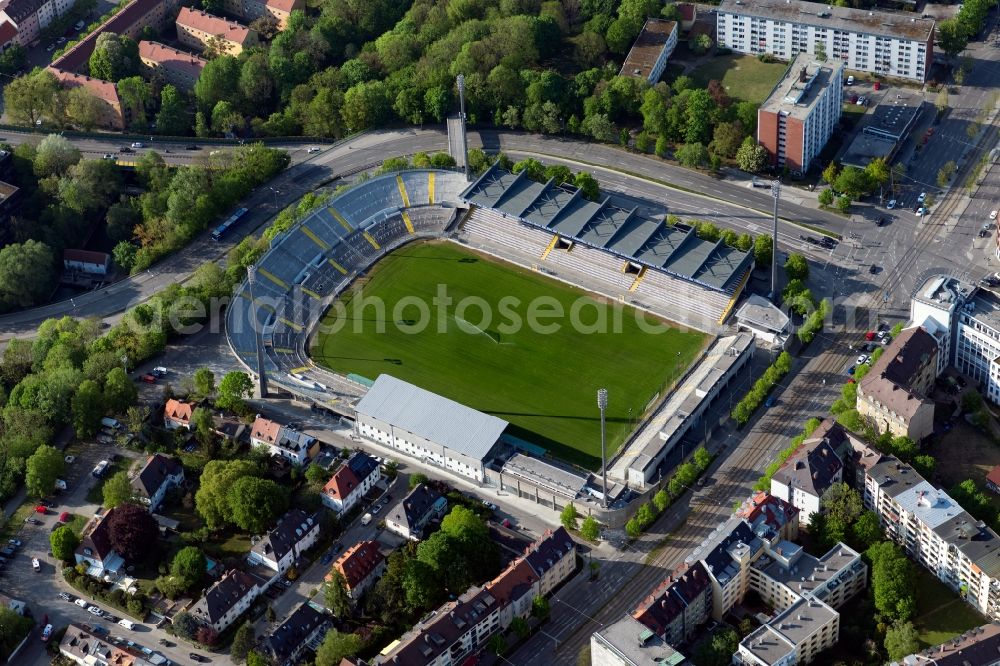 München from the bird's eye view: Football stadium of the club TSV 1860 on Gruenwalder Strasse in the district Untergiesing-Harlaching in Munich in the state Bavaria