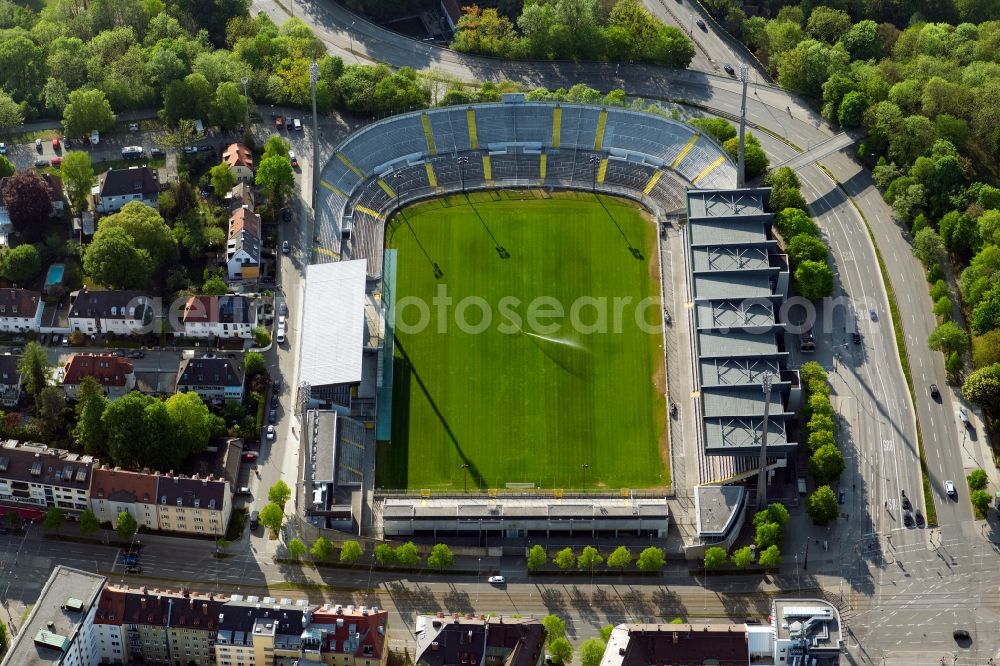 Aerial image München - Football stadium of the club TSV 1860 on Gruenwalder Strasse in the district Untergiesing-Harlaching in Munich in the state Bavaria