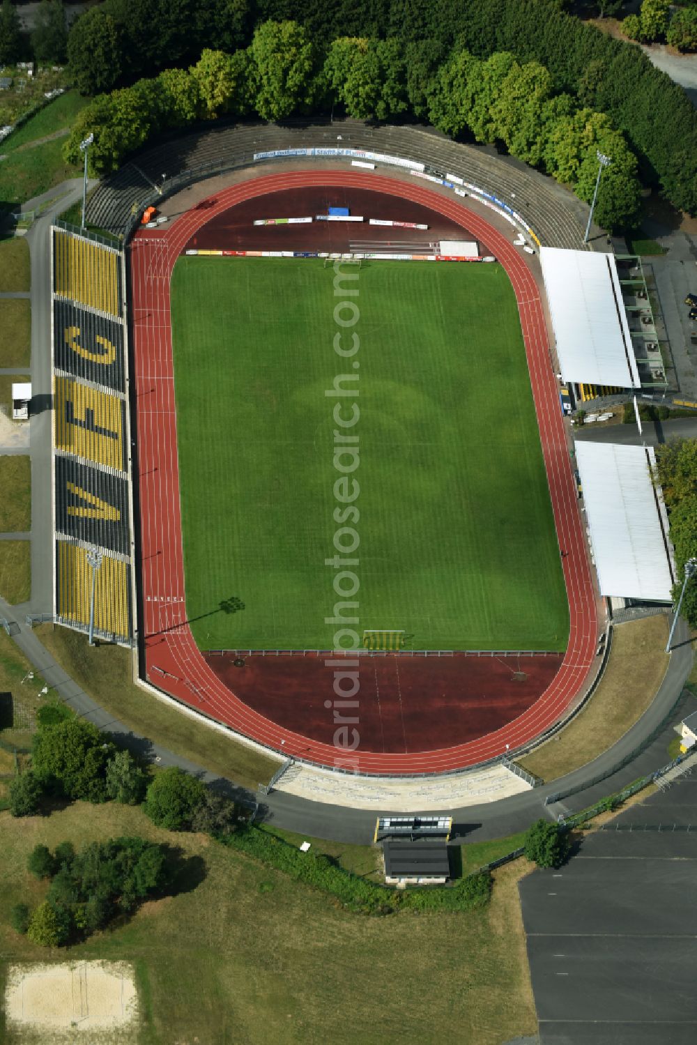 Aerial image Plauen - Football stadium of the football club VFC Plauen in Plauen in the state Saxony, Germany