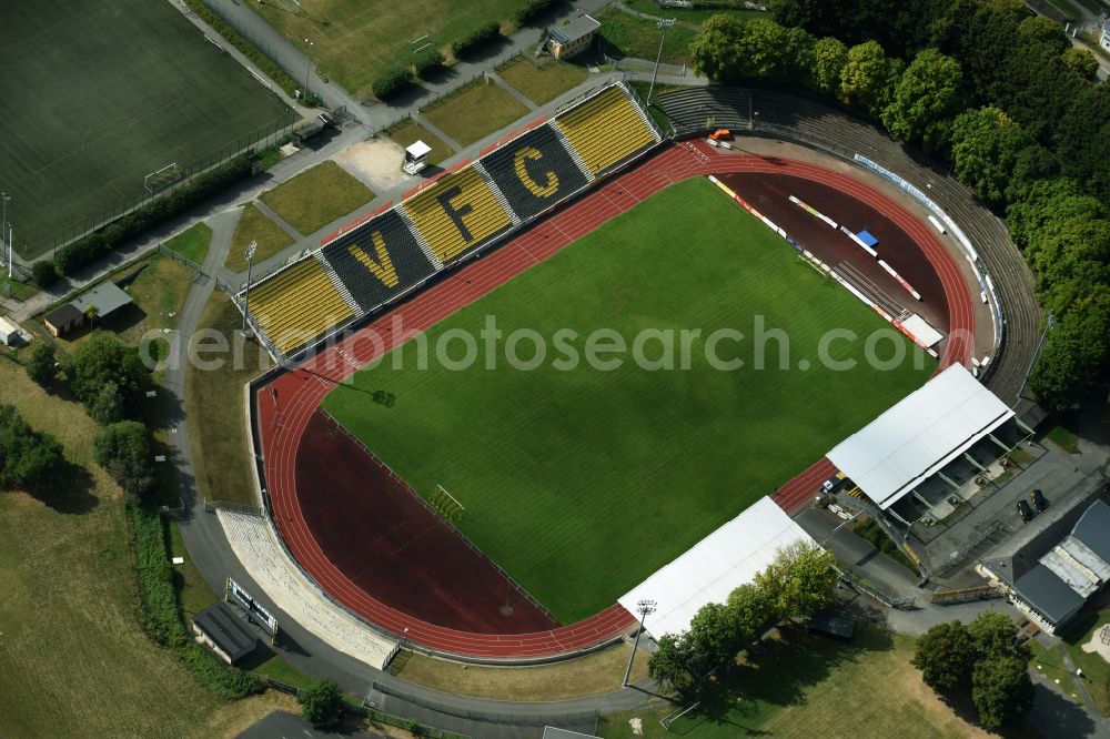 Plauen from above - Football stadium of the football club VFC Plauen in Plauen in the state Saxony, Germany