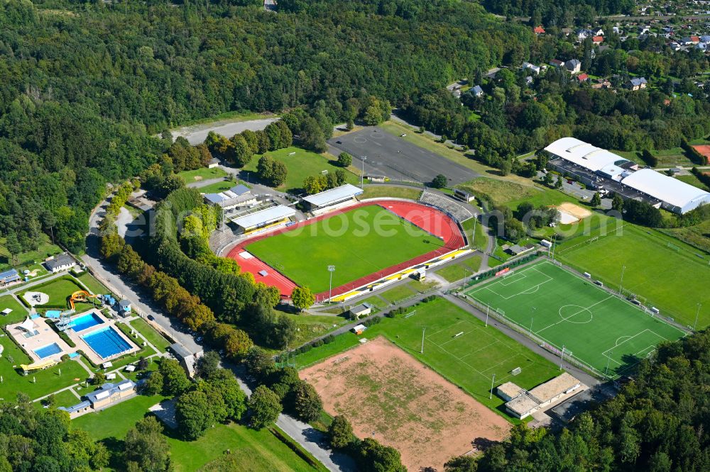Plauen from above - Football stadium of the football club VFC Plauen in Plauen in the state Saxony, Germany