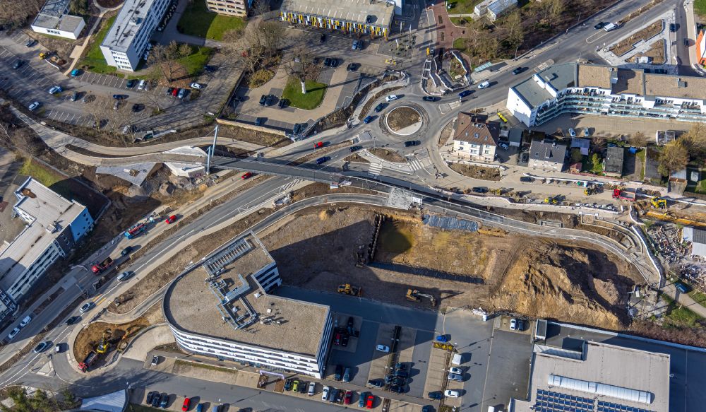 Aerial photograph Witten - Bicycle and pedestrian bridge structure Rheinischer Esel over the Pferdebachstrasse in Witten in the Ruhr area in the state of North Rhine-Westphalia, Germany